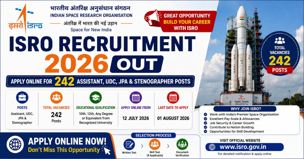 ISRO Recruitment 2026 Assistant UDC JPA Stenographer